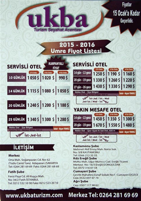 2015-2016 Umre Fiyatları