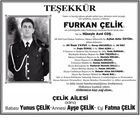 Şehit Ailesi'nden Teşekkür İlanı