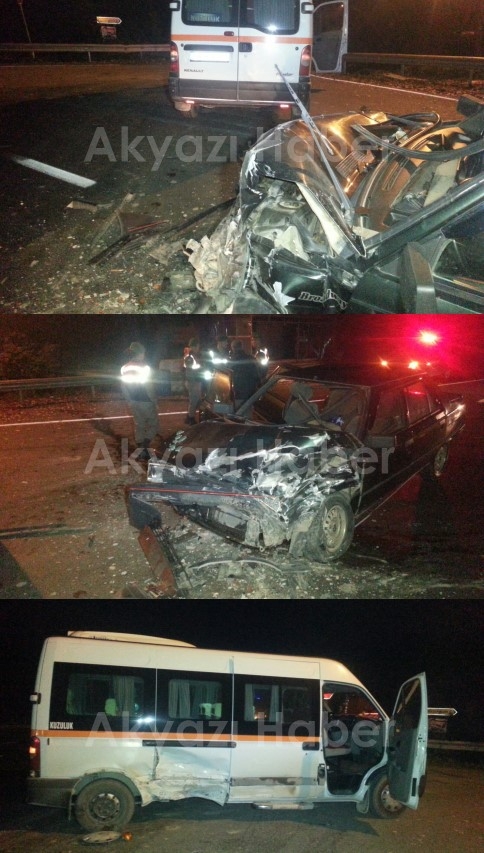 Yolcu Minibüsü ile Otomobil Çarpıştı