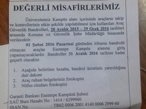 Bugünden İtibaren Kampüse Arabayla Girmek Ücretli