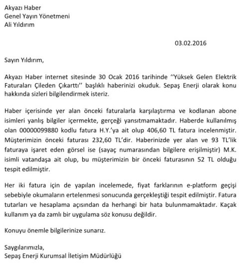 SEPAŞ’tan ZAM Açıklaması