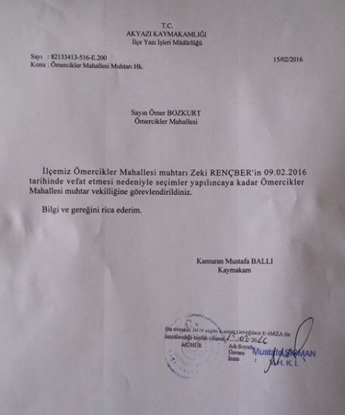 Ömercikler Mahesi Muhtarlığına Ömer Bozkurt Getirildi.