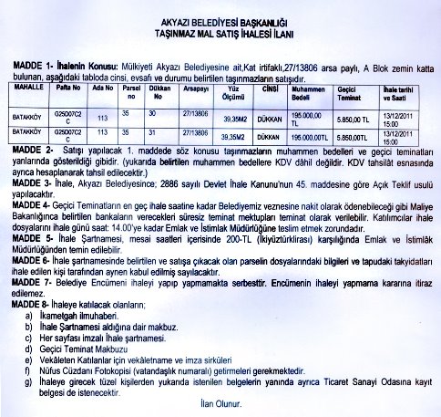 Ak Çarşı'da İHALE