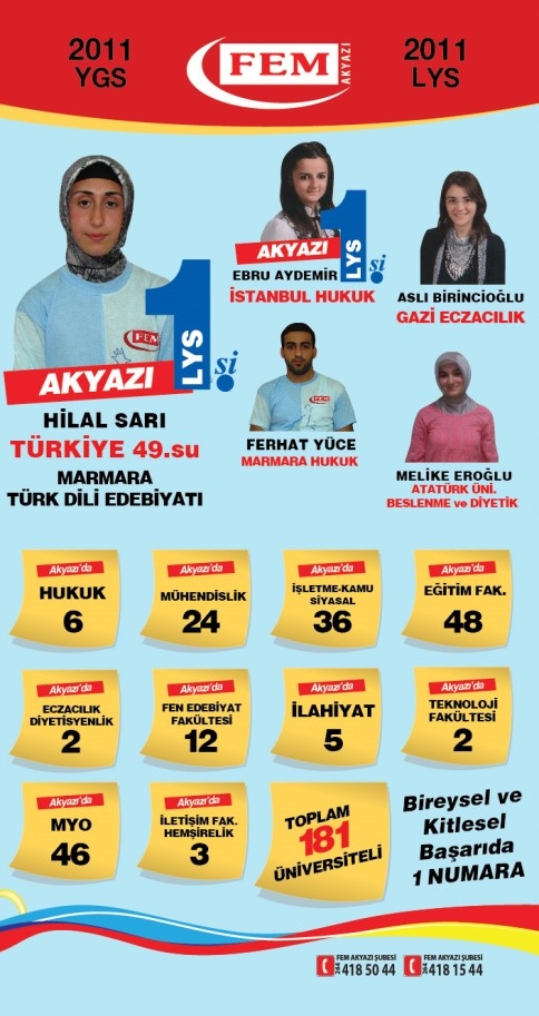 Akyazı Fem Dershanesinden ücretsiz, ödüllü - bursluluk sınavı