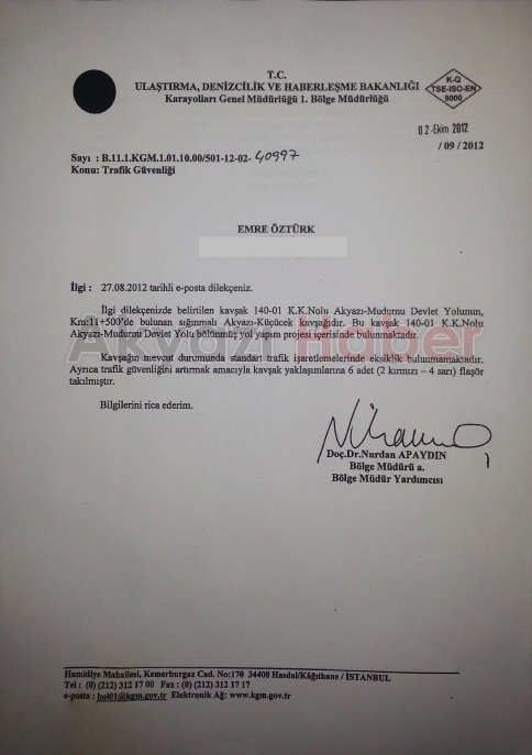 Karayolları'ndan Yine Aynı Cevap Geldi