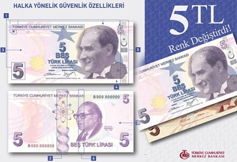 5 liralık banknotların rengi değişti
