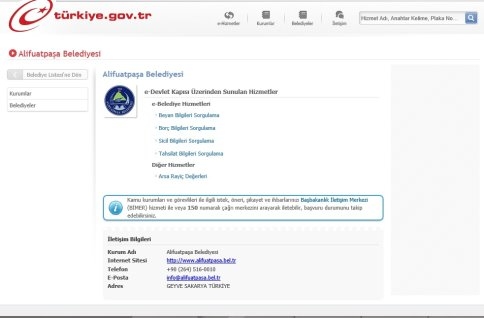 Sakarya’da E devlet’te sadece Alifuatpaşa Belediyesi var