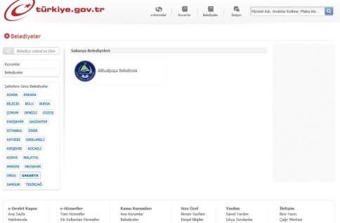 Sakarya’da E devlet’te sadece Alifuatpaşa Belediyesi var