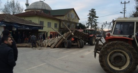 Kavak Yüklü Traktör Devrildi