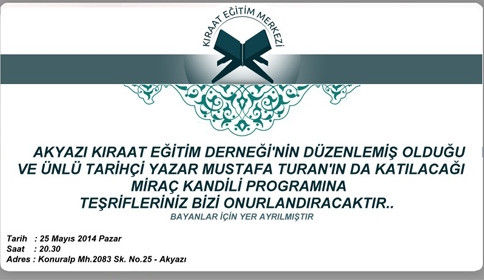 Miraç Kandili Programına Davet
