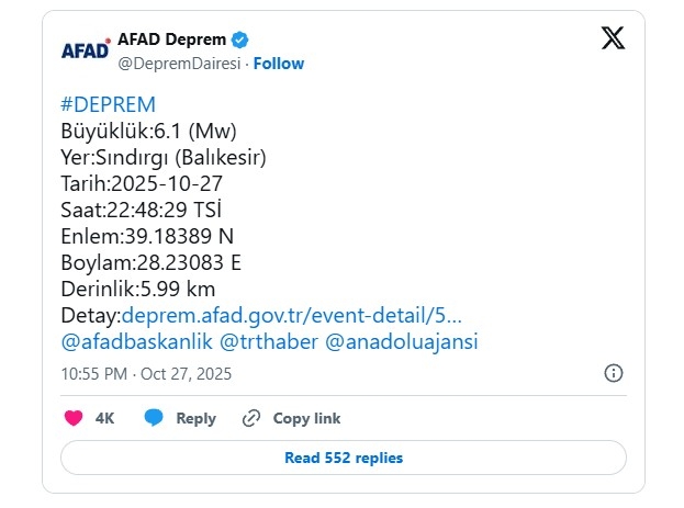 Sakarya'da hissedilen deprem