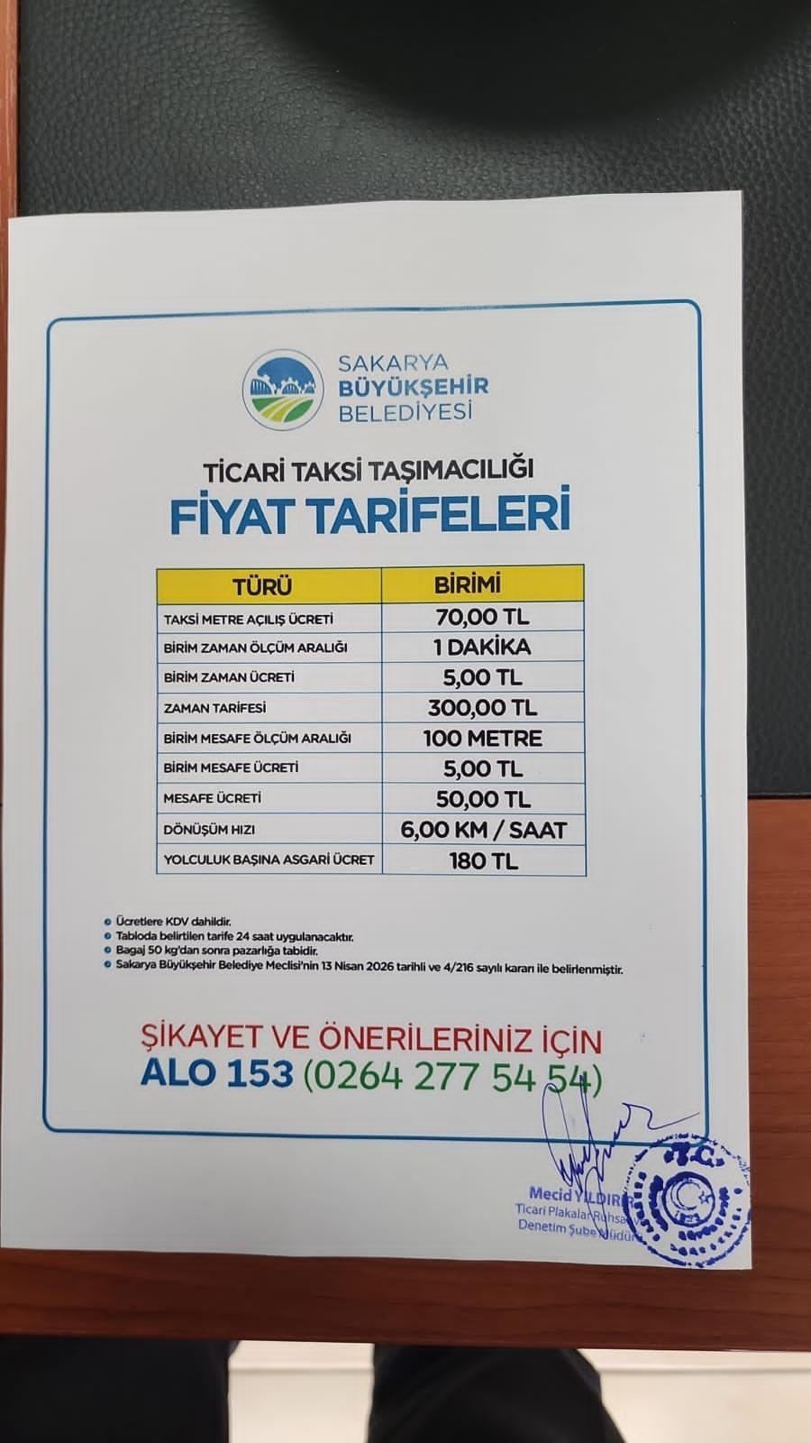 Sakarya'da taksi ücretleri zamlandı; işte yeni tarife