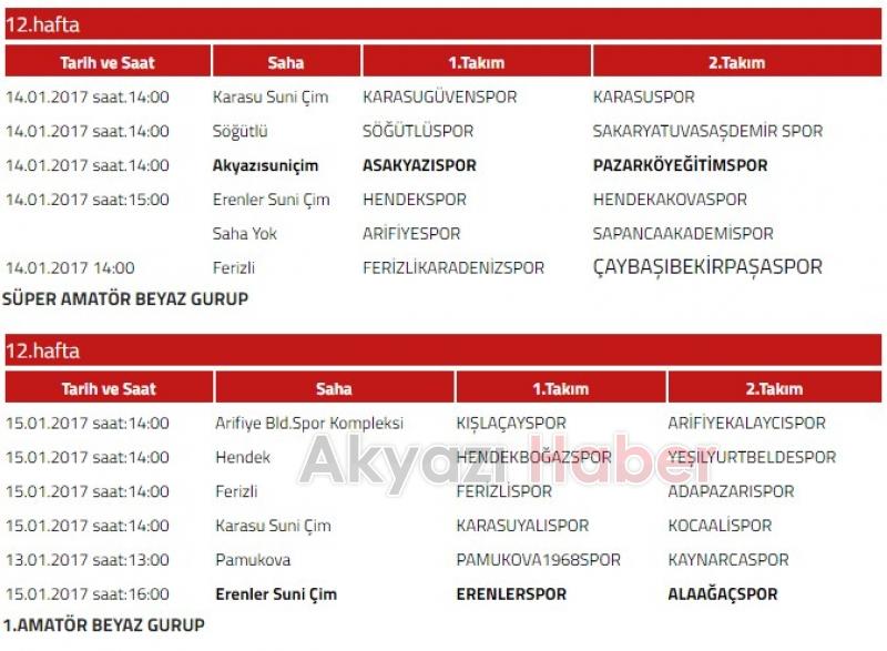 Sakarya Süper Amatör ve 1 Amatör İkinci Yarı Maç Programı