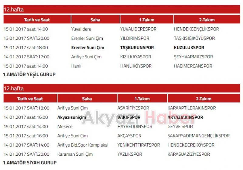 Sakarya Süper Amatör ve 1 Amatör İkinci Yarı Maç Programı