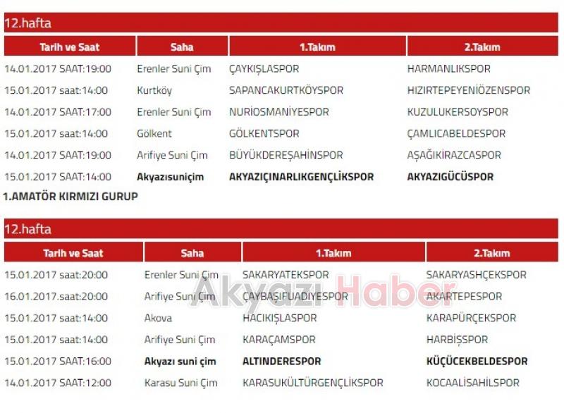 Sakarya Süper Amatör ve 1 Amatör İkinci Yarı Maç Programı