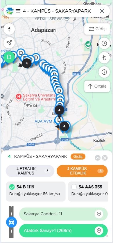 Sakarya ulaşım portalı devrede