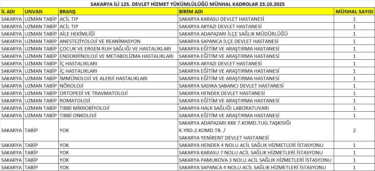 Sakarya'ya 14'ü uzman 20 doktor geliyor