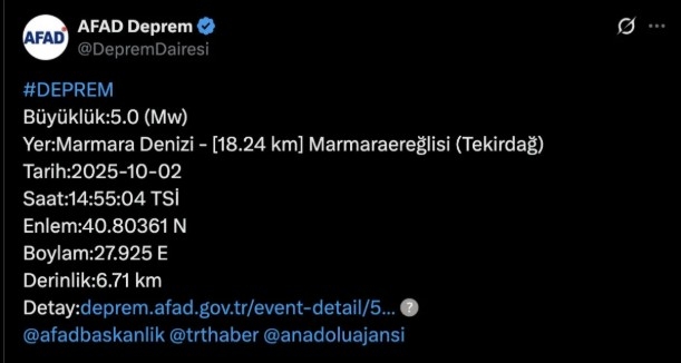 Şiddetli deprem Sakarya'da da hissedildi