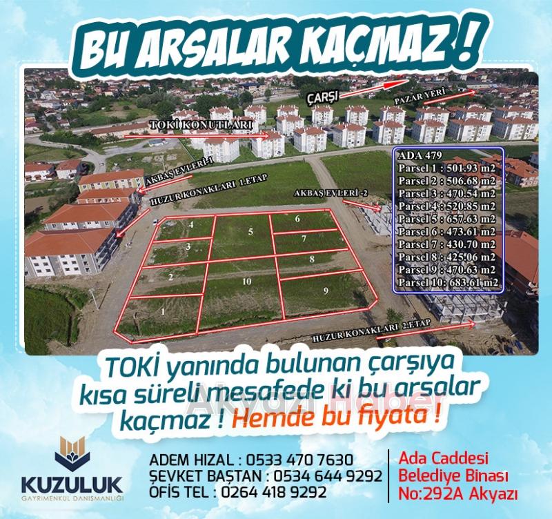 TOKİ ARKASINDA YATIRIMLIK ARSALAR