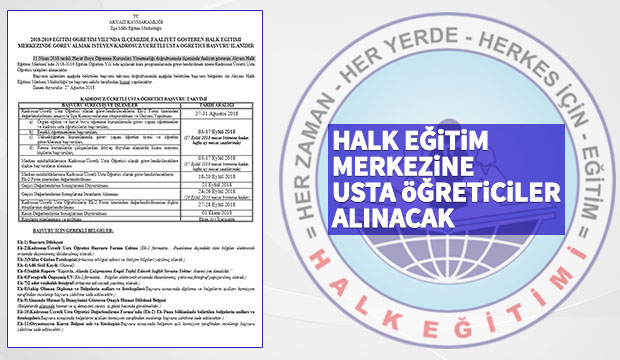 Halk Eğitim Merkezi'ne usta öğreticiler alınacak