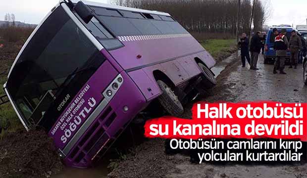 Halk otobüsü devrildi
