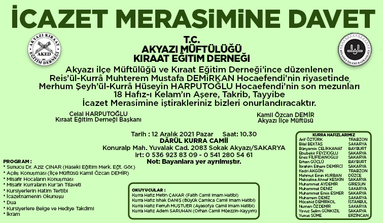  İcazet Merasimine Davet