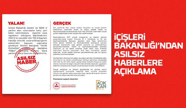 İçişleri Bakanlığından Asılsız Haberlere Açıklama