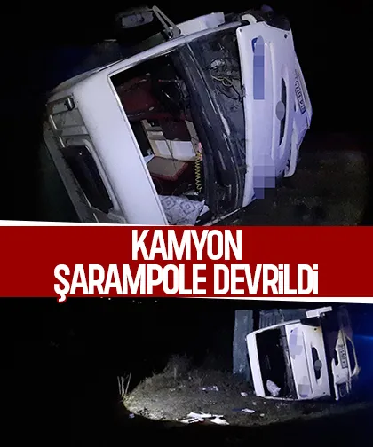 Kamyon devrildi, sürücü yaralı
