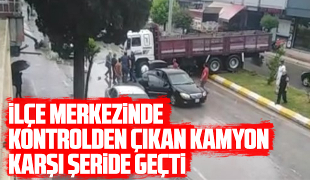 Kamyon refüjü aşıp karşı yöne geçti