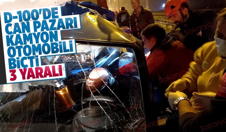 Kamyon otomobili biçti: 3 yaralı