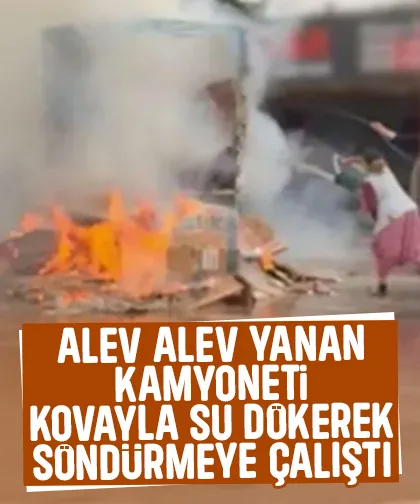 Kamyonet alev alev yandı