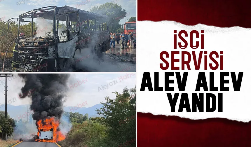Karapürçek'te işçi servisi yandı