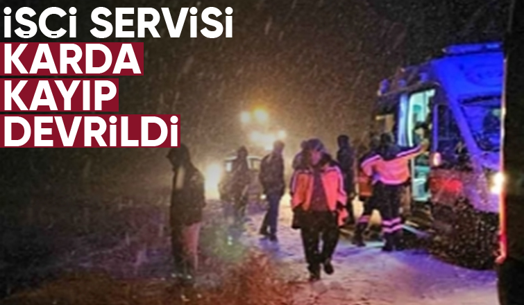 Karasu yolunda işçi servisi devrildi