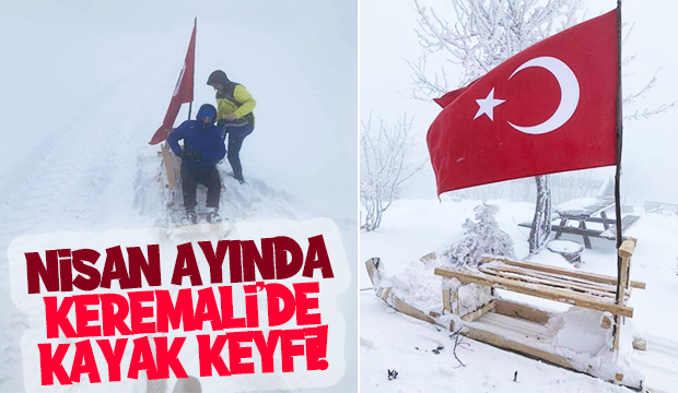 Keremali'de kızakla kayıp karda eğlendiler