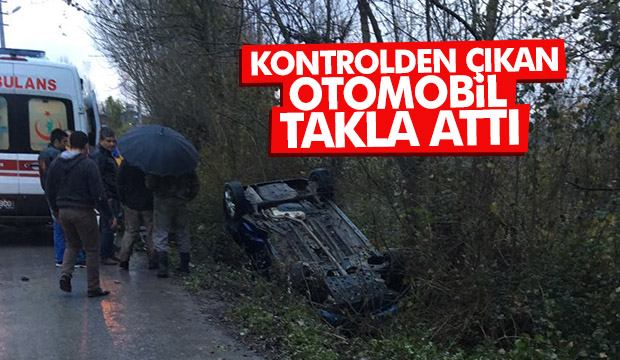 Kontrolden Çıkan Otomobil Takla Attı