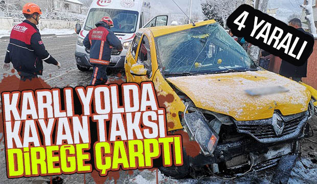 Kontrolü kaybeden ticari taksi direğe çarptı