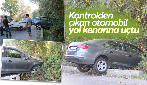 Kontrolünü Kaybeden Otomobil Yol Kenarına Uçtu