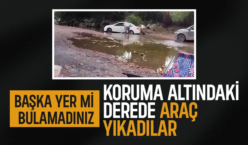 Koruma altındaki derede araç yıkadılar