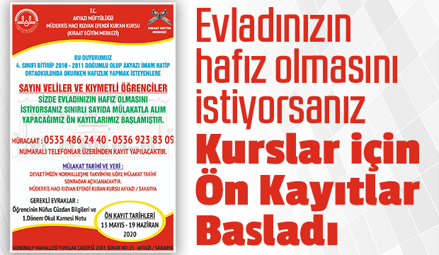 Kurslar için ön kayıtlar başladı