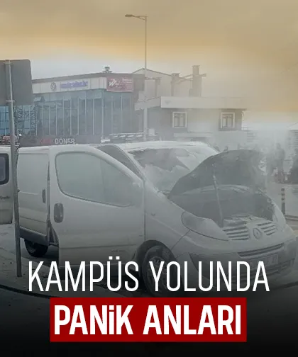 Kampüs yolunda araç yangını