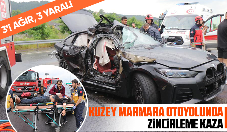 Kuzey Marmara Otoyolun'da dört aracın çarpıştığı kazada 2'si ağır, 3 kişi yaralandı