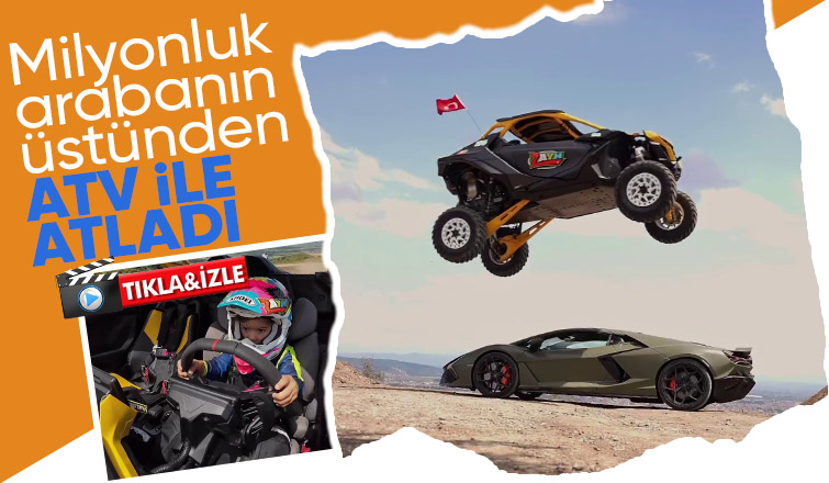Lamborghini'nin üzerinden ATV ile atladı
