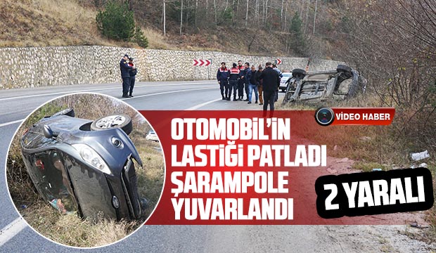 Lastiği Patlayan Otomobil Şarampole Yuvarlandı