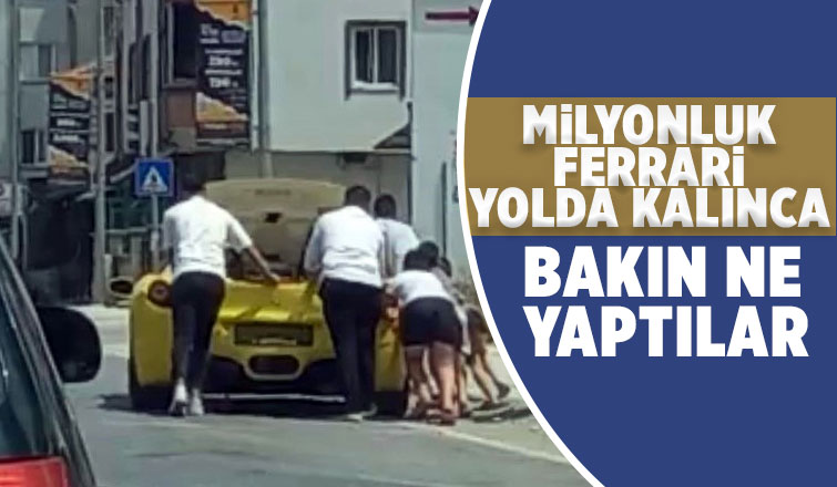 Lüks aracın çevresinde toplanarak ittirdiler, başarılı olamadılar