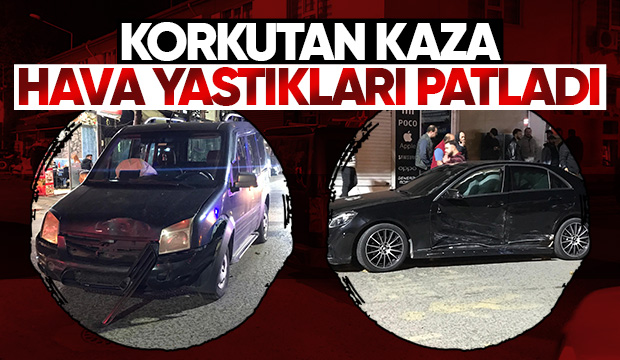 Maddi hasarlı kazada araçların hava yastıkları patladı