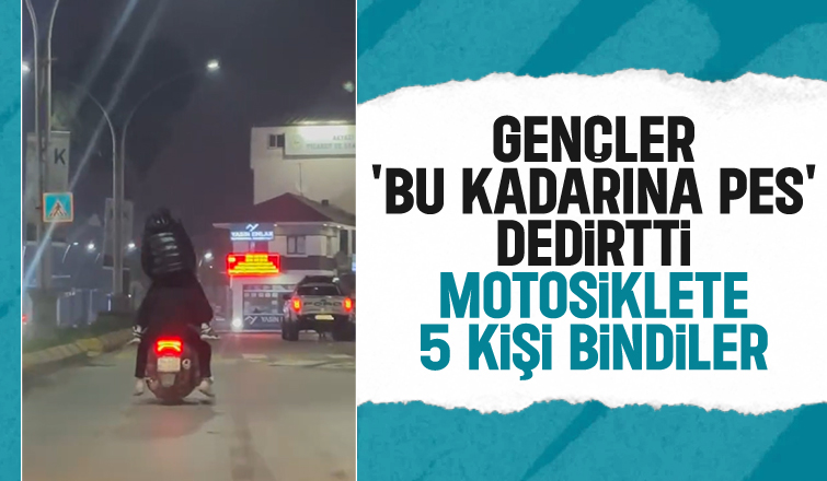 Motosiklete 5 kişi bindiler
