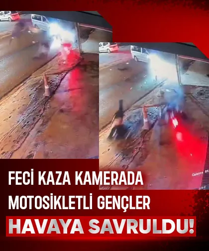 Motosikletli gençler böyle havaya savruldu