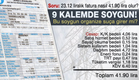 Bir fatura, 9 ayrı kalemde soygun!