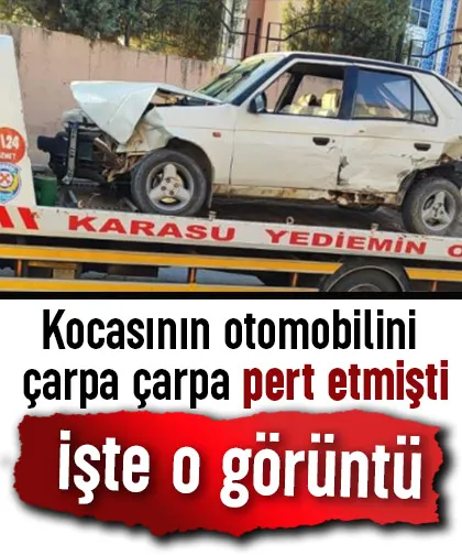 Öfkelendiği eşinin otomobilini böyle pert etti