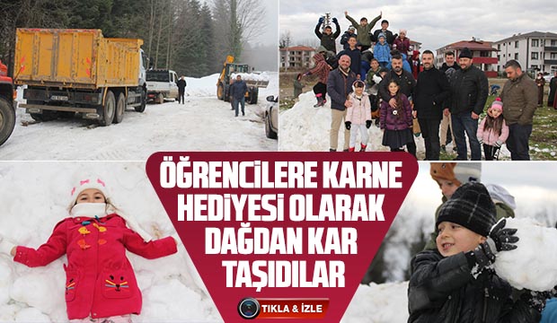 Öğrencilere karne hediyesi olarak dağdan kar taşıdılar